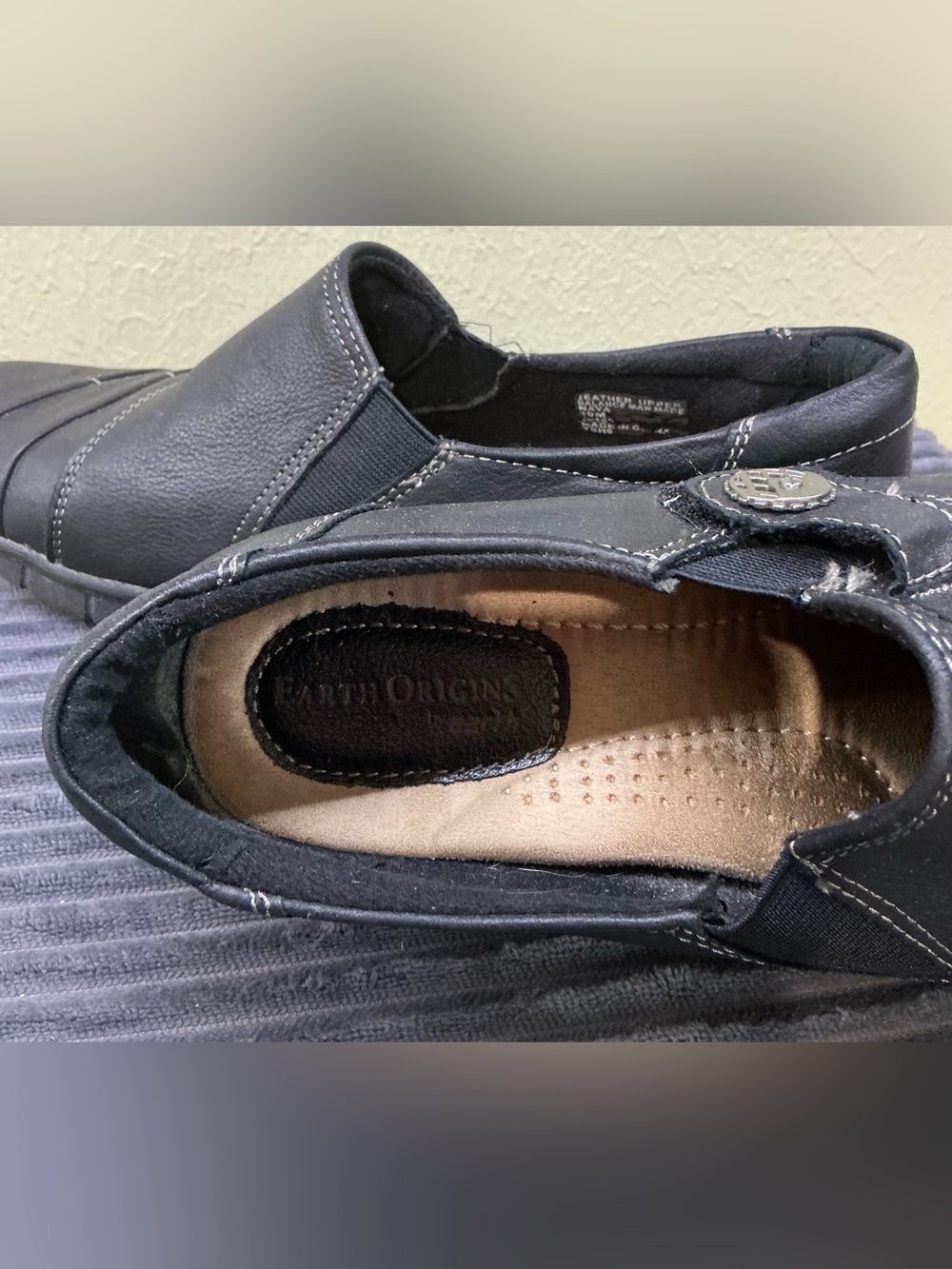 Earth Origins Naya Black Leather Flats Comfort Loafer Gorpcore Granolachic Sz 10 - Picture 6 of 10